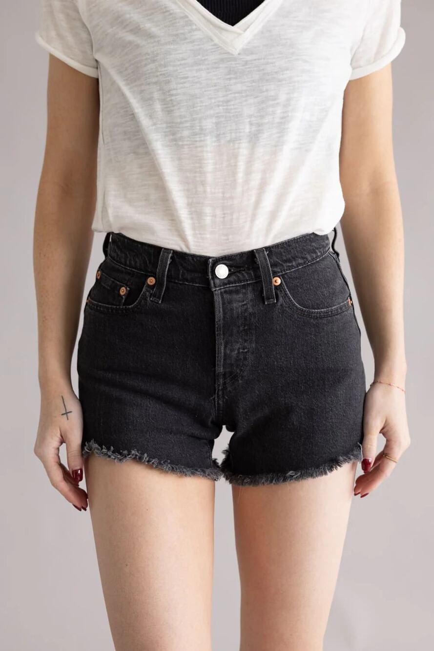 Levi's 501 Original Cutoff Denim Shorts Women Waist Size 14.5" Black Button Fly